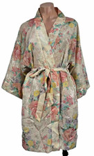 Vintage 90s 80s Adonna Robe Womans M Cottagecore Pastel Floral Satin Kimono USA