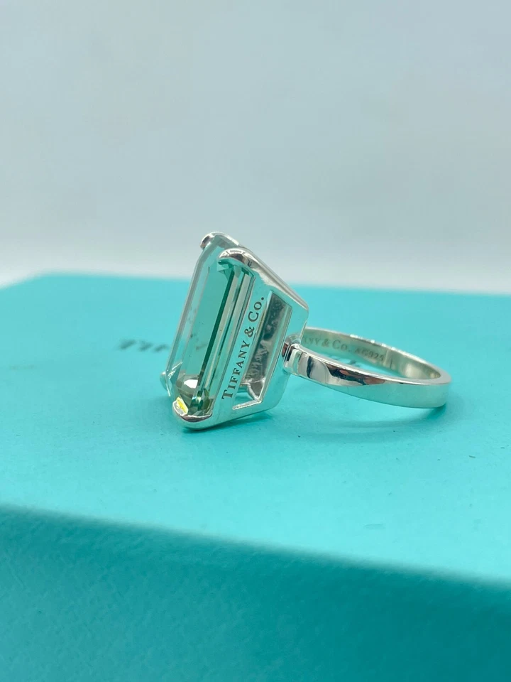 TIFFANY & CO Sparklers 鸡尾酒绿色石英戒指纯银 7 码 — 第 3/4 张图片