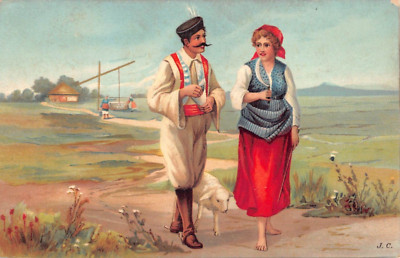 POSTKARTE - ITALIENISCHE KUNSTKARTE - NATIONALTRACHT - SIGNIERT JC - FOLK - UNGETEILTER RÜCKEN