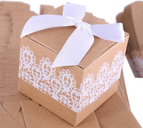 50 pz scatole caramelle rustiche, scatole bomboniere matrimonio con fiocco (SPEDIZIONE GRATUITA) - Foto 2 di 4