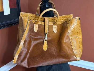 Claudia Firenze Genuine Leather Calf Hair Crocodile Embossed Satchel Made Italy