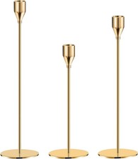 Ceboic Set of 3 Gold Candle Holders, Candlestick Holders Metal Tall Candle Stan