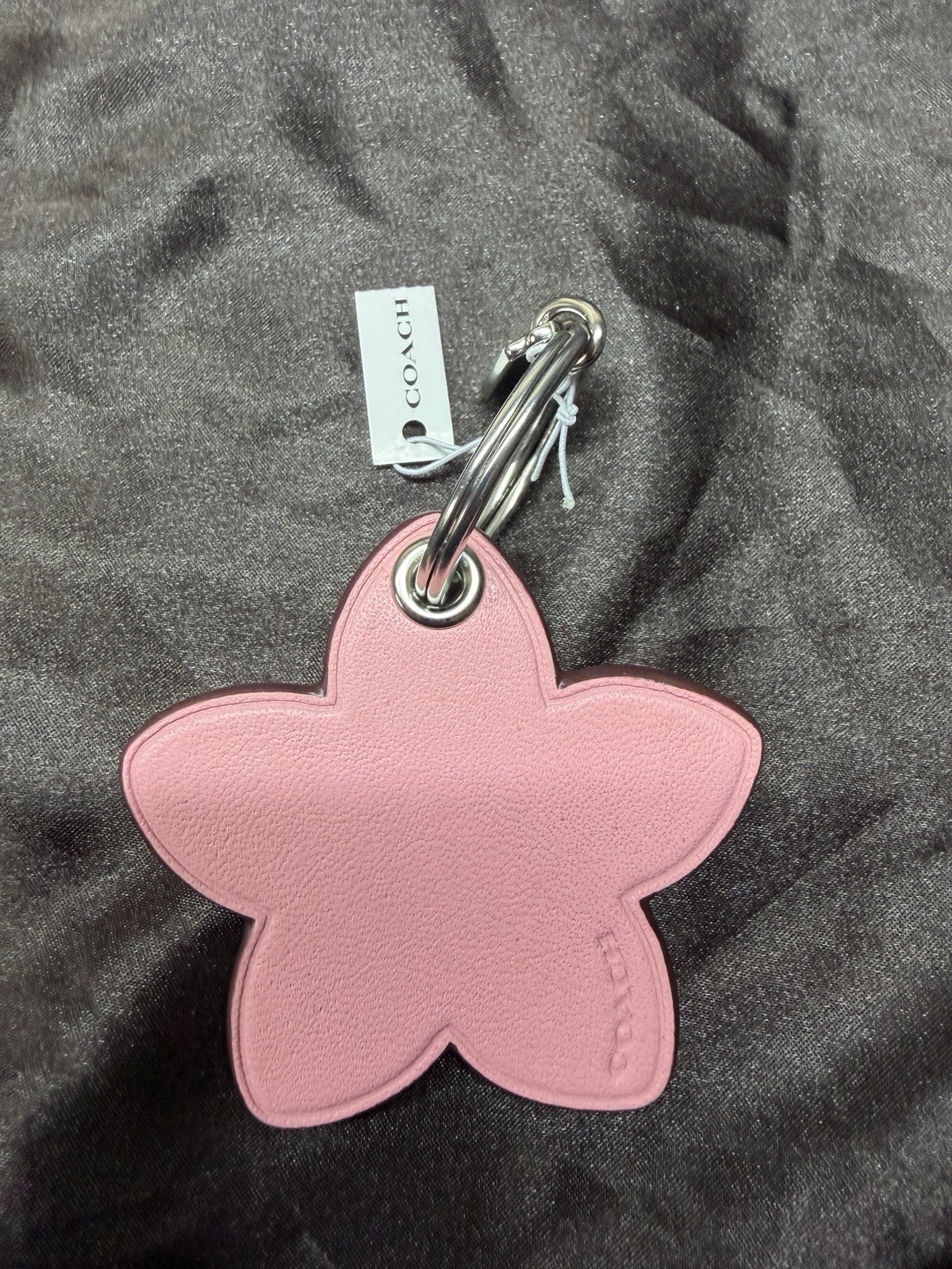 Original COACH Pink Flat Flower Leather Bag Charm Keychain Key Ring CR904 NWT thumbnail 3