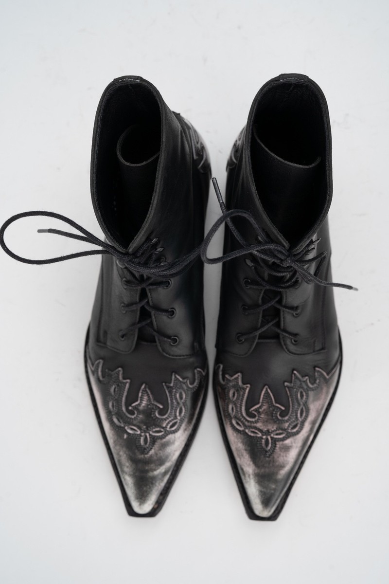 Sendra Handmade Western Boots Black Leather Pointed Toe Lace Up