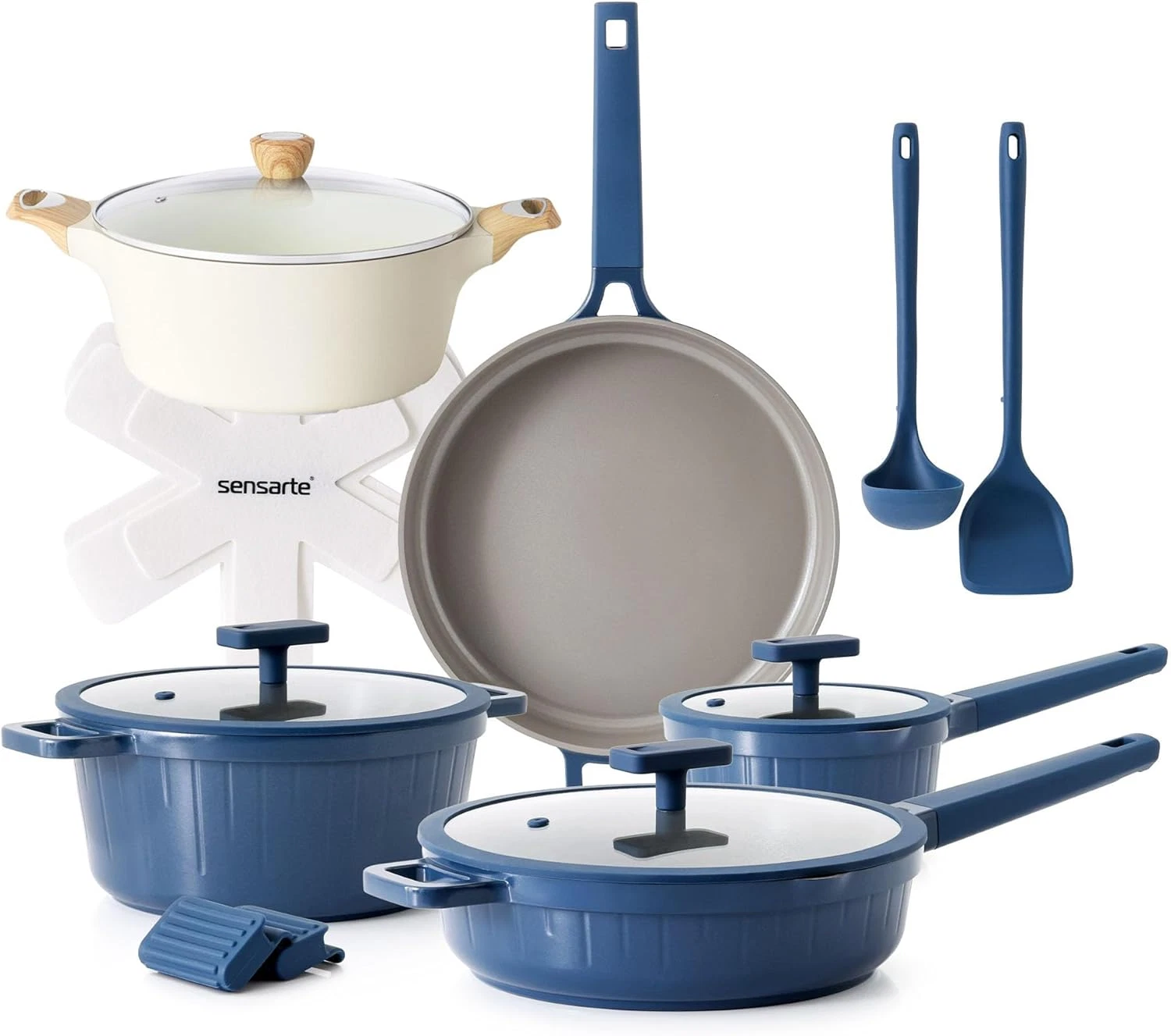 15-Piece Ceramic Nonstick Cookware Set with Stock Pot & Lid