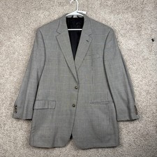 Jos A Bank Sport Coat Blazer Mens 46L Gray Houndstooth Wool Silk