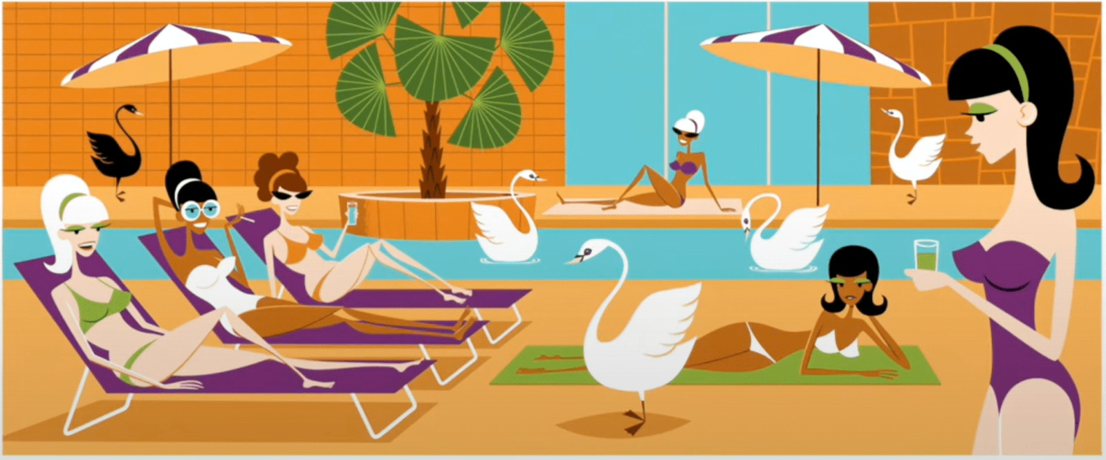 SHAG Josh Agle "The Insolent Swan” Unframed Serigraph Art Print COA