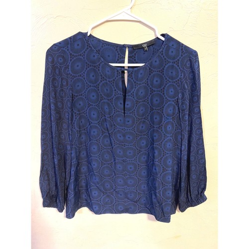 Tibi New York Navy Blue Black Silk Geometric Keyhole Blouse 2 Minimalist Luxury