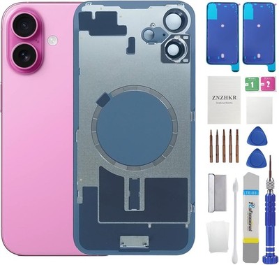 16 Plus Back Glass Replacement with Metal Camera Frame Magnet for iPhone 16