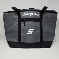 Snap-on Insulated Cooler Tote Bag Large Gray Black Zipper Top Front Pocket Logo