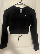 GYMSHARK Adapt Women's Long Sleeve Seamless Cropped Workout Top - Black Large