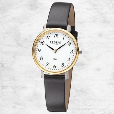 Regent Leder Damen Uhr Armbanduhr Quarz schwarz Lederarmband URF1558