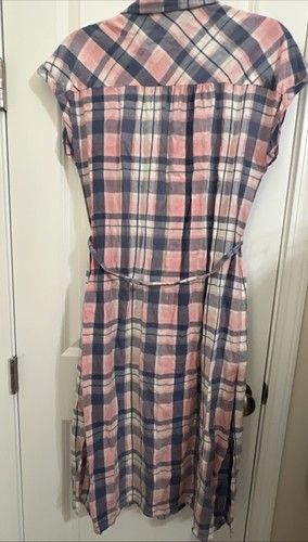 EUC Saks Fifth Avenue Sleevless Shirt Dress Cotton Linen Pink Blue Plaid Sz S - Picture 2 of 5