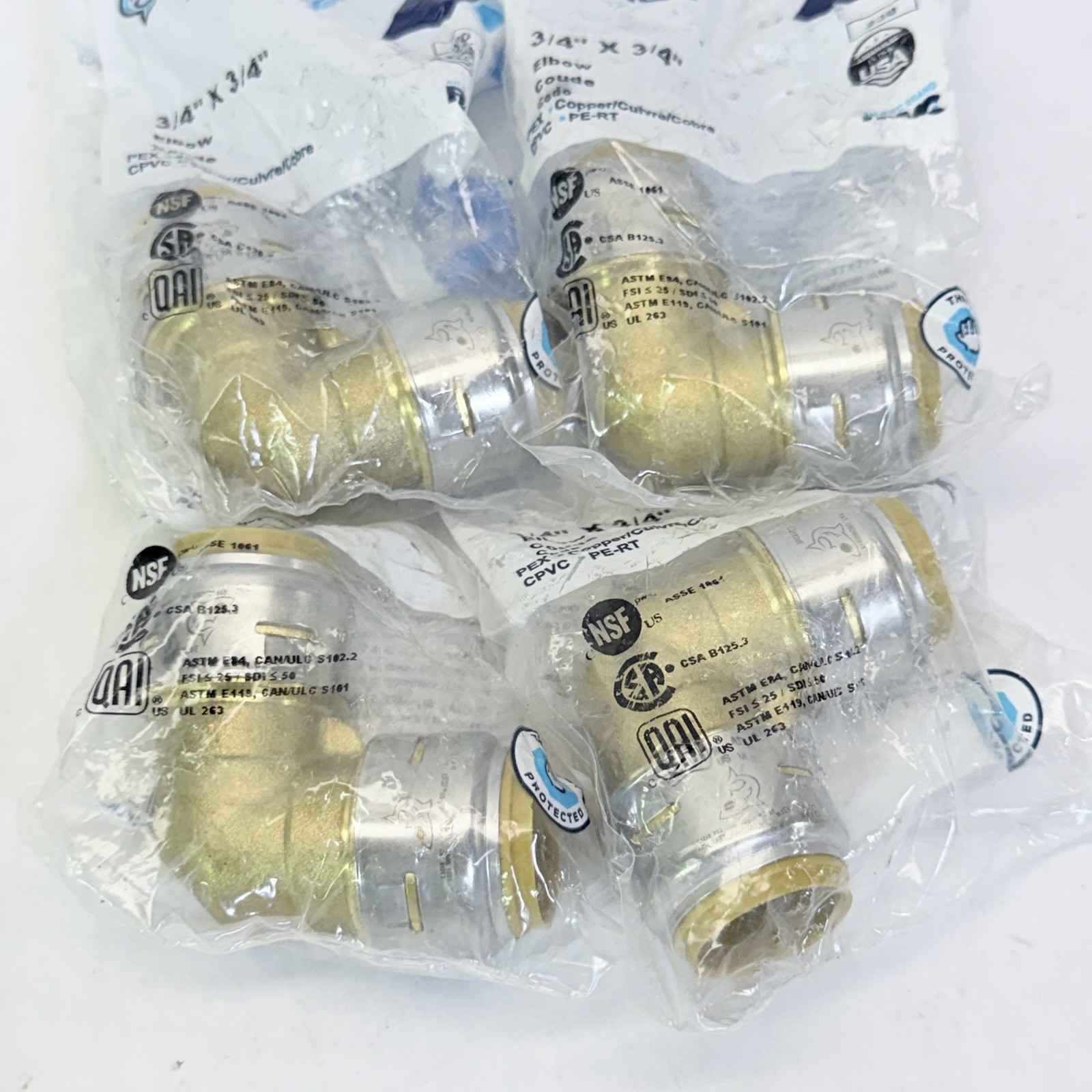 (LOT OF 4) SharkBite MAX UR256A 3/4" x 3/4" Push-to-Connect 90° Elbow Fitting
