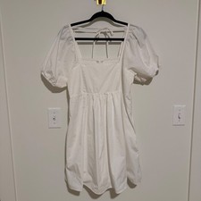 Draper James White Puff Sleeve Smocked Back Tie Mini Dress Womens Size M Pocket