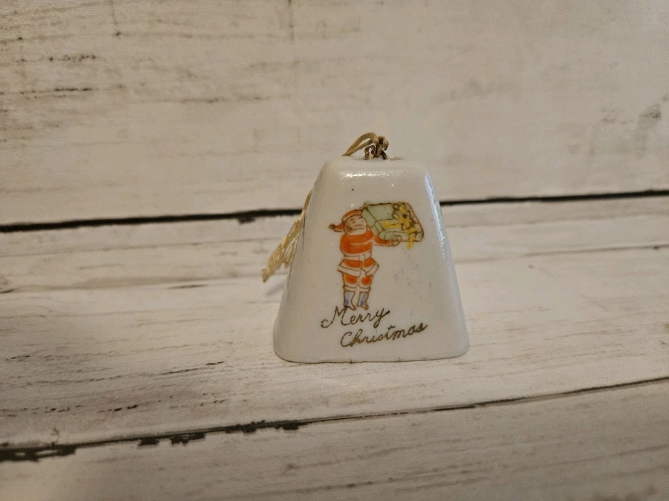 Campana adorno porcelana cerámica vintage Feliz Navidad, Japón Foto 2 de 4
