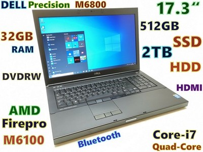 Workstation 17.3'' DELL M6800 i7-QUAD  512GB SSD + 2TB HDD DVDRW 32GB M6100 2GB