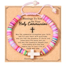 First Communion Bracelet for Women Adjustable Cross Bracelets Religious Catholic
