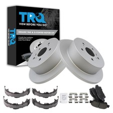 TRQ Rear Brake Pad and Rotor Set Ceramic G Coated Rotors Parking Brake Shoe C...