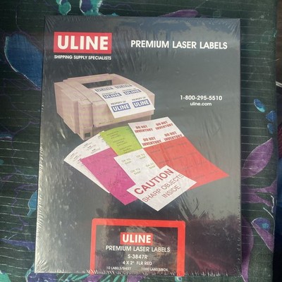 ULINE S-3847R 4X2'' FLR RED Premium Laser Labels 1000 Labels/Box *SEALED*