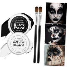 Halloween Black White Face Body Paint with Brush Oil Base Face Black-White