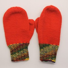 Retro Red Knit Home Winter Mitten Rainbow Colorful Cuff