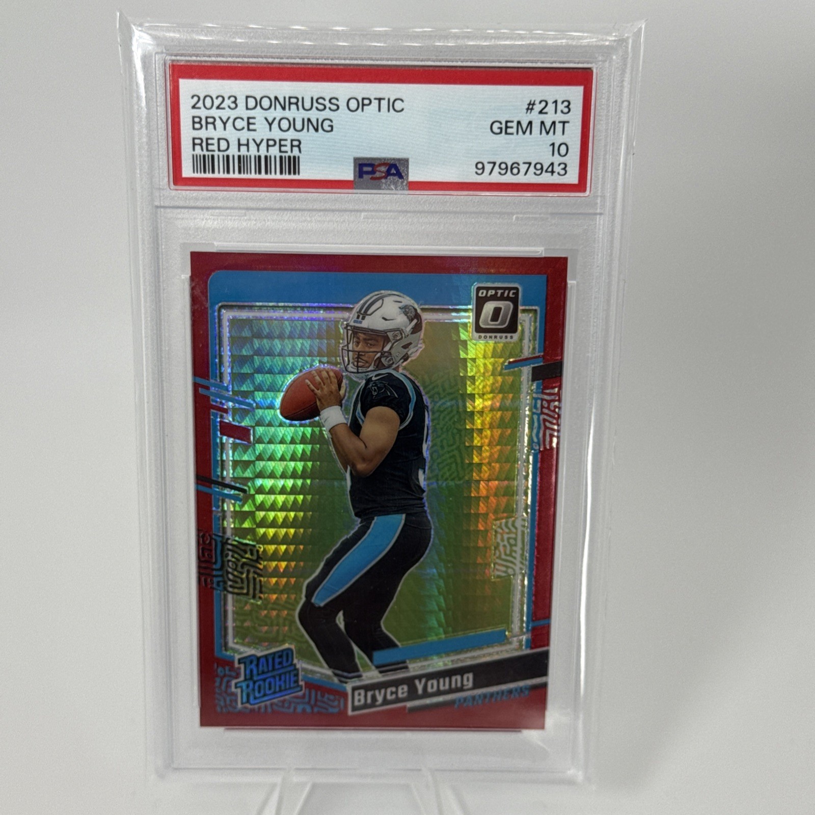 Bryce Young 2023 Donruss Optic #213 Red Hyper Prizm RC PSA 10 PANTHERS