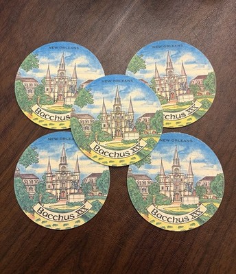 Vintage Bacchus 1968 Mardi Gras New Orleans Drink Coasters Jackson Square 5-Pack