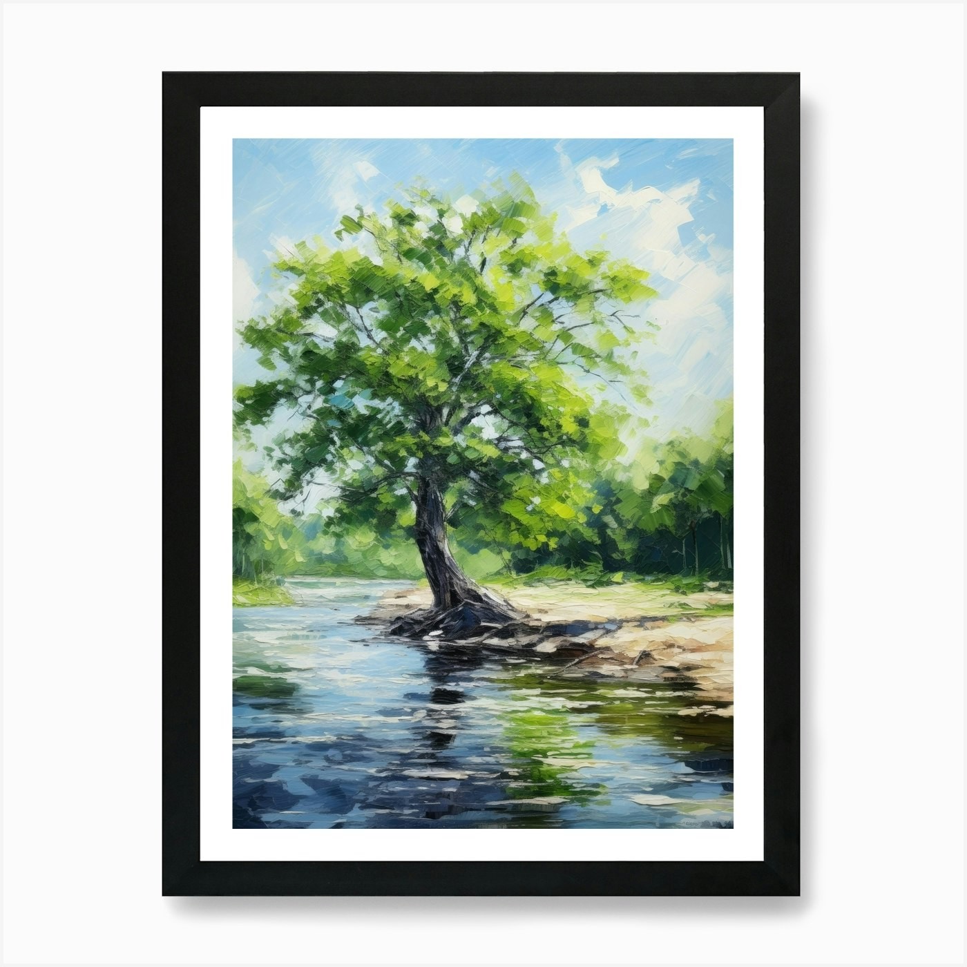 Riverside Tree Art Print Framed Canvas Wall Decor
