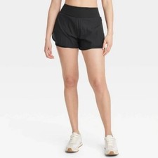 All In Motion Women's Woven High Rise 2 in 1 Run Shorts 3" Black Size XS