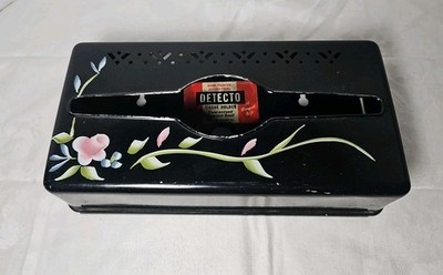 Vintage Tole Painted Detecto Scales Metal Tissue Box Holder Black W/ Pink Rose 
