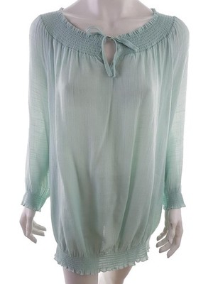 ZIZZI Damen Tunika Bluse Gr. M Blau Viskose Langer Ärmel Streifen Einfarbig