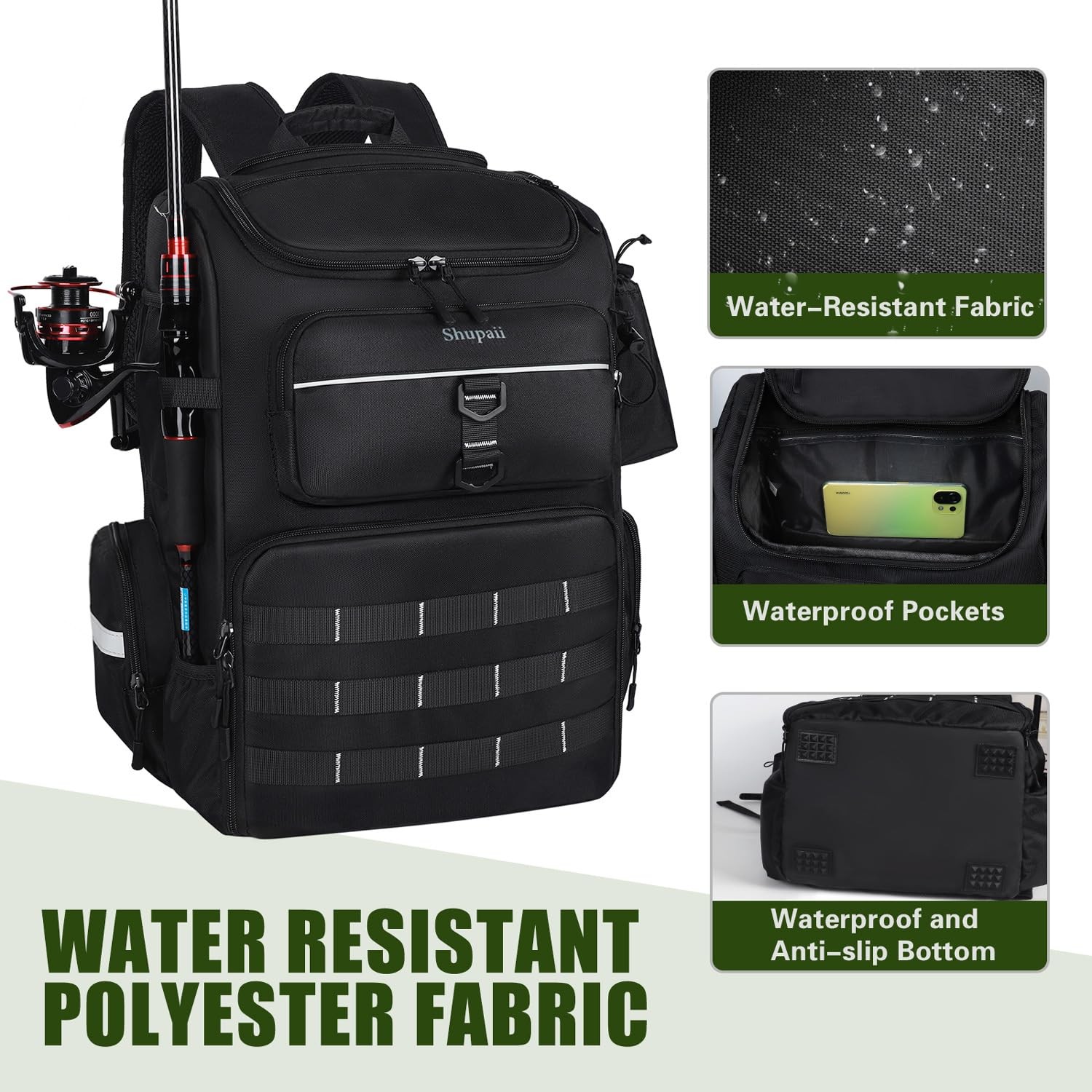 Fishing Backpack with Rod Holder, 45L Capacity Tackle Storage Bag | eBay