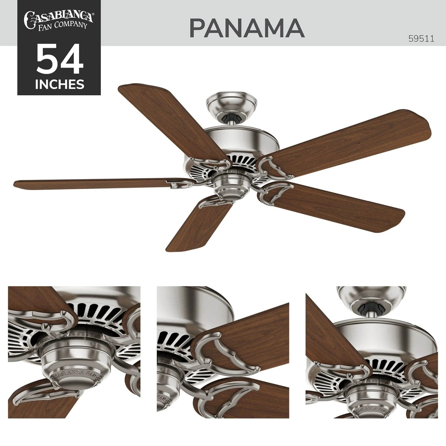 NEW Casablanca Panama DC EnergyStar 54" Ceiling Fan - Brushed Nickel, 59511