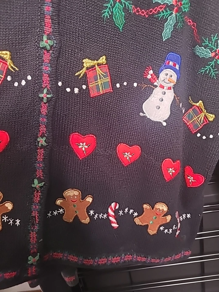 Suéter Muñeco de Nieve Bordado Navidad Cuentas 3X De Colección Reliquia Coleccionables Foto 4 de 4