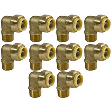 10 Pack  XFITTING 1/2" Push Fit x 1/2" Male NPT Threaded Elbow, Lead Free Brass