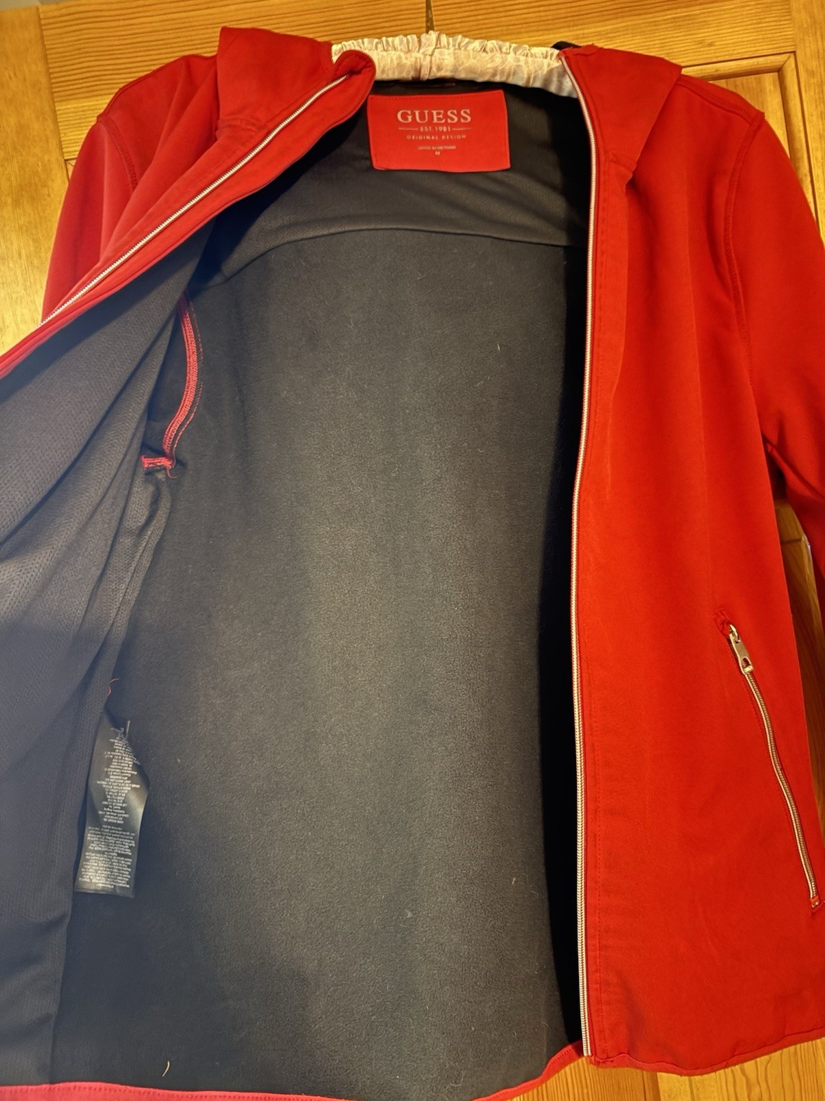 Guess Solid Hooded Zip Up Jacket Fire Red Full Zi… - image 8