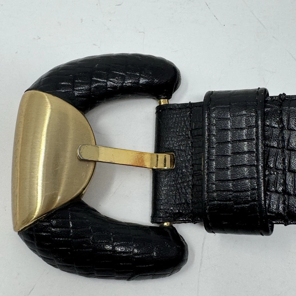 Cinturón De Colección Liz Claiborne Cuero Negro Cocodrilo Repujado Latón y Negro Hebilla Talla M Foto 2 de 4