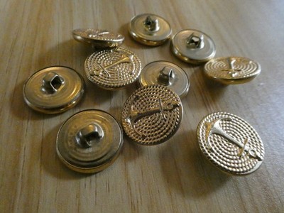 10er SET GOLDFARBENE KUNSTSTOFF 2 cm KNÖPFE MIT ANKER DESIGN #C1626