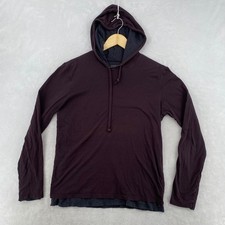 VINCE Mens Burgundy Pima Cotton Long Sleeve Hoodie Layered Look Size M