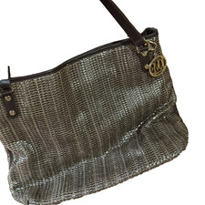 Love Moschino Woven Tote Bag Large Gold Brown Leather Shoulder Purse Logo Design