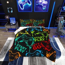 Full Bedding Sets for Boys Gaming Comforter Sets for Boys Kids Neon Gamer Com...