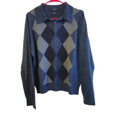 Dockers Argyle Sweater Blue Gray Crew Neck Pullover Preppy Grandpa Mens Large