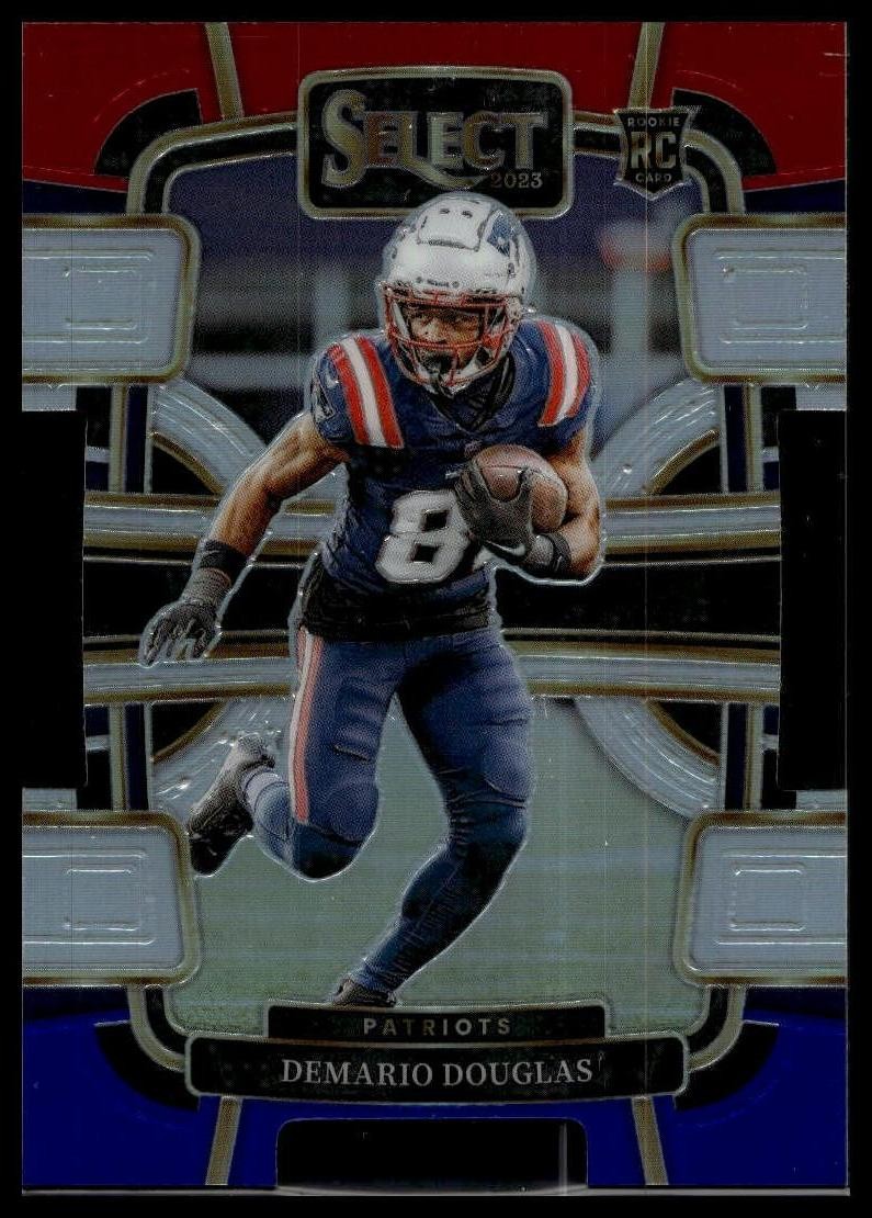 2023 Panini Select #68 Demario Douglas Red and Blue Prizms Die Cuts RC