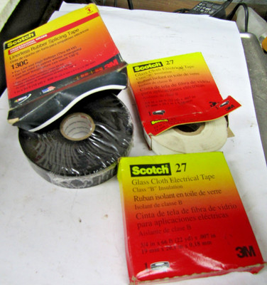  3) NEW SCOTCH 3M GLASS CLOTH ELECTRICAL TAPE# 27,  & 130C RUBBER TAPE LOT OF 3