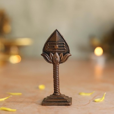 Handmade Copper Lord Murugan Vel Sacred Spear Idol Statue Antique Finish