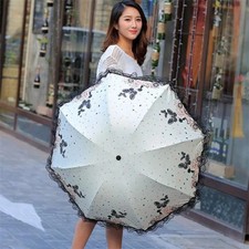 Butterfly Lace Printed Sunshade Umbrella For Both Rain And Sunshine, Triple Fold