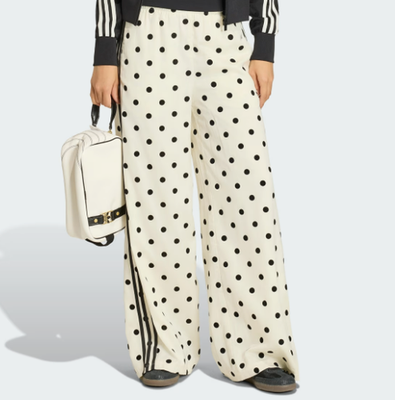 Adidas Women Satin Polka Dot Wide Leg Pants Off White Asian Size