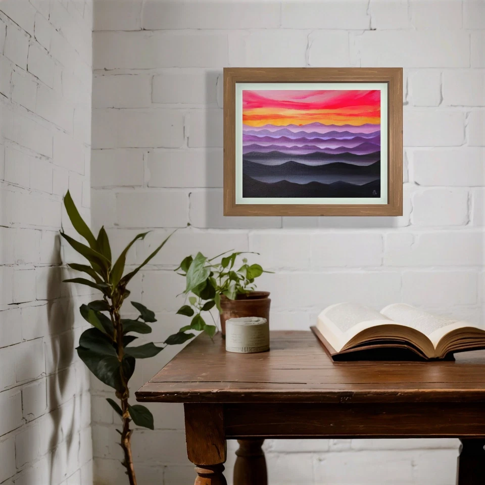 Pintura original sobre lienzo. Puesta de sol Smoky Mountains. Paisaje de los Apalaches 8x10" Foto 4 de 4