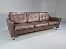 Vintage Three Seater Danish Brown Leather Sofa Chrome Feet Retro MCM EB9091 M3SS